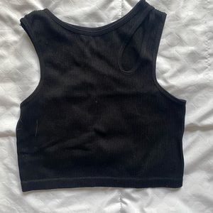 black tank top with slit in strap